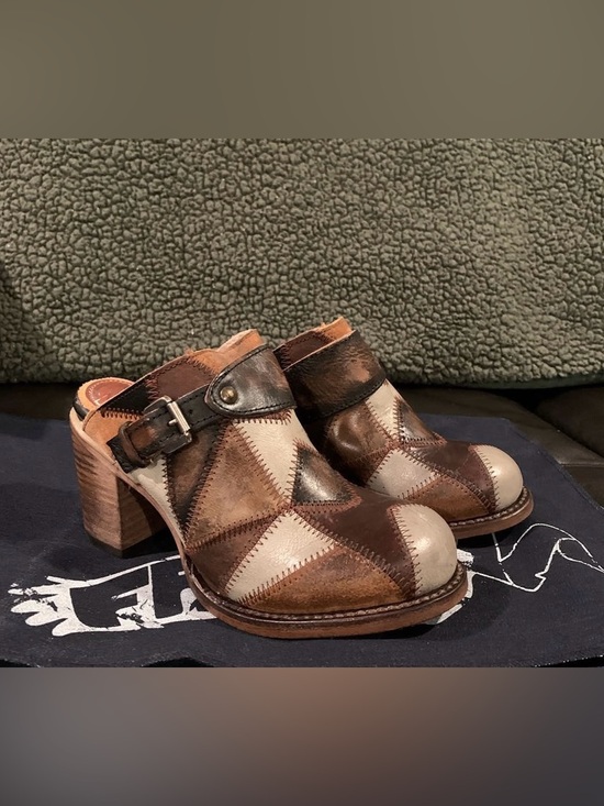Freebird by Steven Shoes - Freebird by Steven Brown and Cream Patchwork Leather Clog Heels